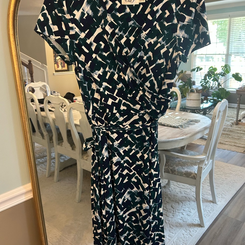 Eliza J Geometric Print Wrap Style Midi Dress – Women’s Size 6